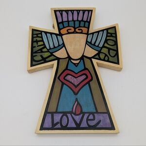 Enesco Jubilee Art by Patti Miller Multicolor Faith Hope Love Wall Cross